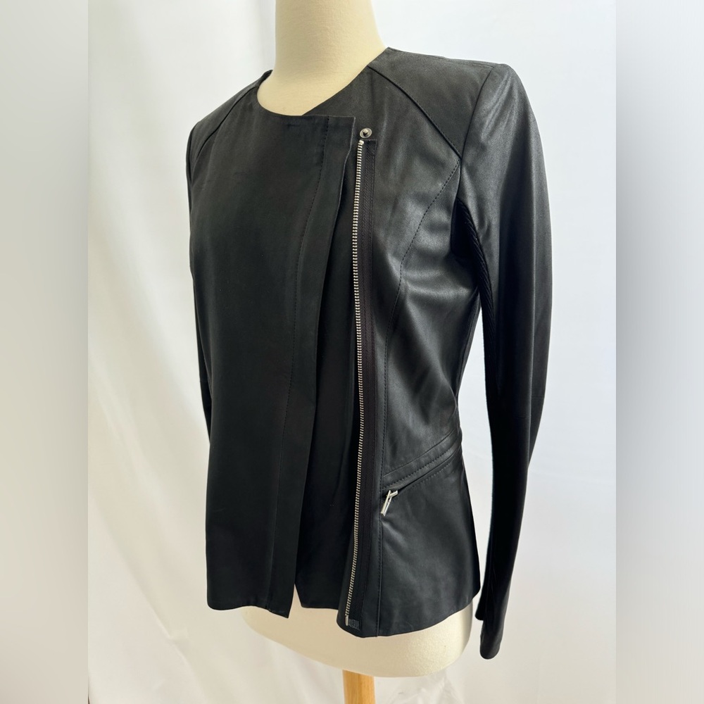 VEDA Leather Moto Jacket Black Full Zip Size Small